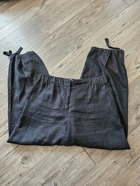 Zara  Black Linen  Drawstring Pants